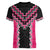 Pink Niho Taniwha Mix Poutama Women V-Neck T-Shirt Unique Taniko Aotearoa