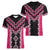 Pink Niho Taniwha Mix Poutama Women V-Neck T-Shirt Unique Taniko Aotearoa