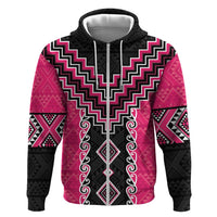 Pink Niho Taniwha Mix Poutama Zip Hoodie Unique Taniko Aotearoa LT01 Zip Hoodie Pink - Polynesian Pride