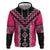 Pink Niho Taniwha Mix Poutama Zip Hoodie Unique Taniko Aotearoa