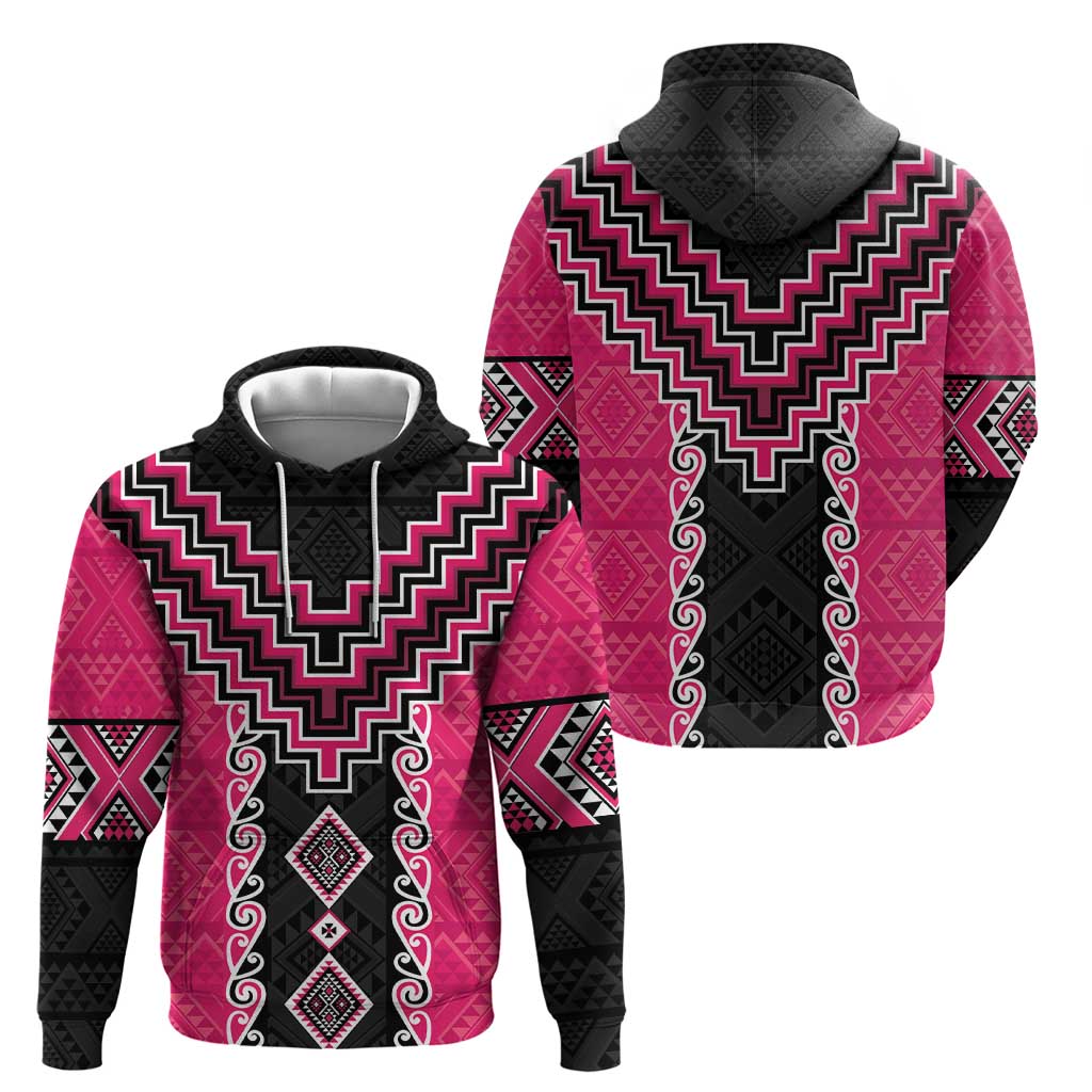 Pink Niho Taniwha Mix Poutama Zip Hoodie Unique Taniko Aotearoa LT01 - Polynesian Pride