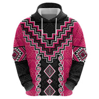 Pink Niho Taniwha Mix Poutama Zip Hoodie Unique Taniko Aotearoa LT01 - Polynesian Pride