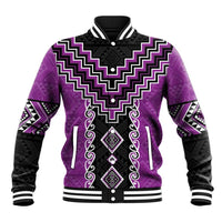 Purple Niho Taniwha Mix Poutama Baseball Jacket Unique Taniko Aotearoa LT01 Unisex Purple - Polynesian Pride