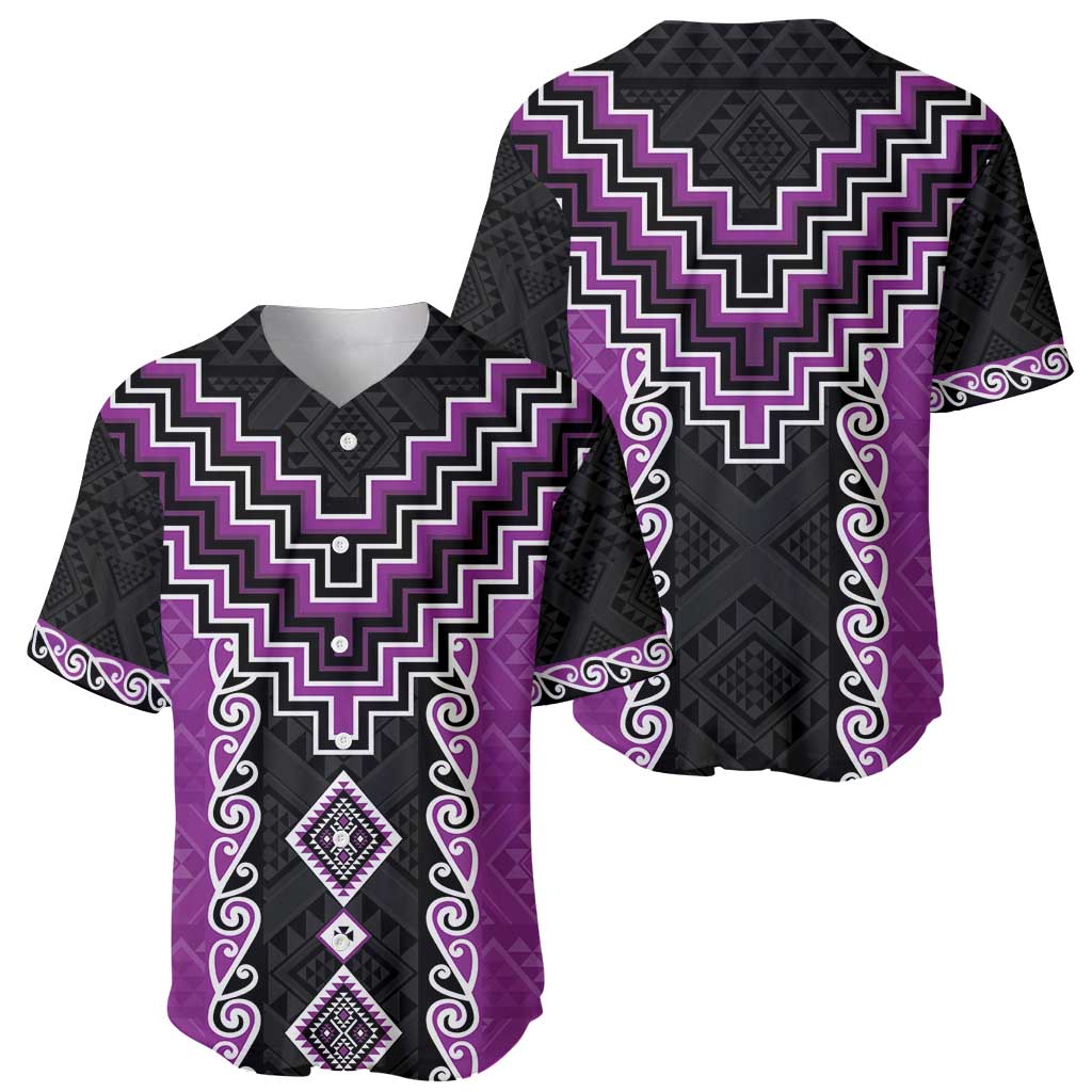 Purple Niho Taniwha Mix Poutama Baseball Jersey Unique Taniko Aotearoa LT01 - Polynesian Pride