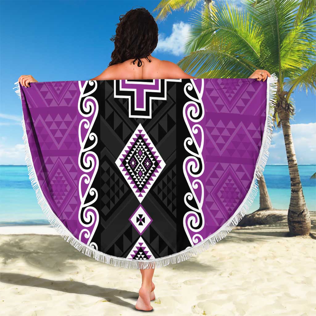 Purple Niho Taniwha Mix Poutama Beach Blanket Unique Taniko Aotearoa LT01 - Polynesian Pride