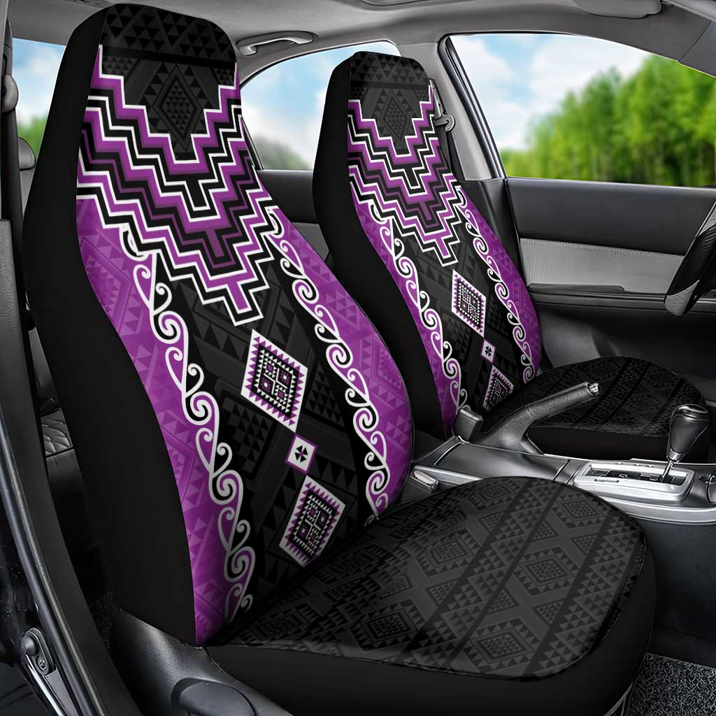 Purple Niho Taniwha Mix Poutama Car Seat Cover Unique Taniko Aotearoa LT01 - Polynesian Pride
