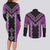 Purple Niho Taniwha Mix Poutama Couples Matching Long Sleeve Bodycon Dress and Long Sleeve Button Shirt Unique Taniko Aotearoa