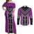 Purple Niho Taniwha Mix Poutama Couples Matching Off Shoulder Maxi Dress and Long Sleeve Button Shirt Unique Taniko Aotearoa