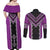 Purple Niho Taniwha Mix Poutama Couples Matching Off Shoulder Maxi Dress and Long Sleeve Button Shirt Unique Taniko Aotearoa