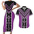 Purple Niho Taniwha Mix Poutama Couples Matching Short Sleeve Bodycon Dress and Hawaiian Shirt Unique Taniko Aotearoa