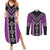 Purple Niho Taniwha Mix Poutama Couples Matching Summer Maxi Dress and Long Sleeve Button Shirt Unique Taniko Aotearoa