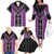 Purple Niho Taniwha Mix Poutama Family Matching Off The Shoulder Long Sleeve Dress and Hawaiian Shirt Unique Taniko Aotearoa