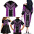 Purple Niho Taniwha Mix Poutama Family Matching Off The Shoulder Long Sleeve Dress and Hawaiian Shirt Unique Taniko Aotearoa