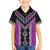 Purple Niho Taniwha Mix Poutama Family Matching Off The Shoulder Long Sleeve Dress and Hawaiian Shirt Unique Taniko Aotearoa