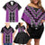 Purple Niho Taniwha Mix Poutama Family Matching Off Shoulder Short Dress and Hawaiian Shirt Unique Taniko Aotearoa