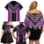 Purple Niho Taniwha Mix Poutama Family Matching Off Shoulder Short Dress and Hawaiian Shirt Unique Taniko Aotearoa