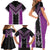 Purple Niho Taniwha Mix Poutama Family Matching Short Sleeve Bodycon Dress and Hawaiian Shirt Unique Taniko Aotearoa