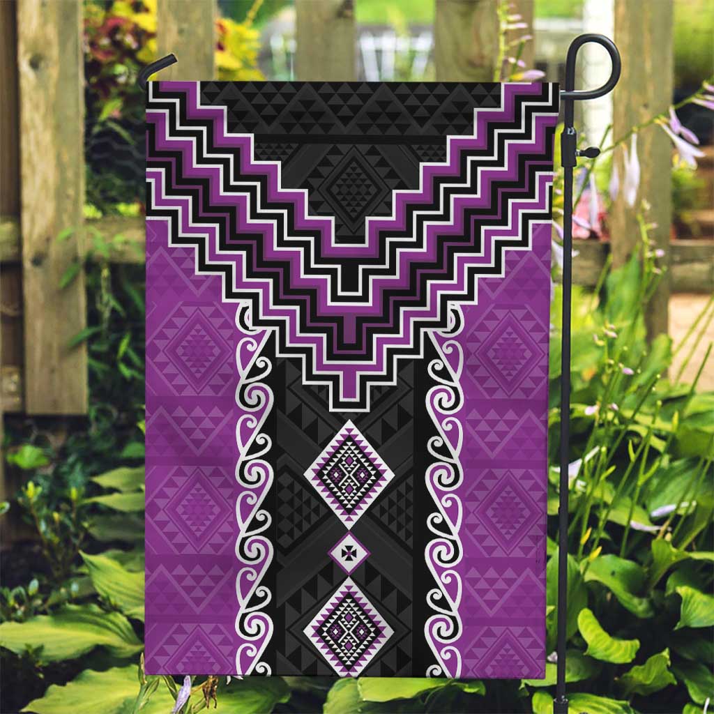 Purple Niho Taniwha Mix Poutama Garden Flag Unique Taniko Aotearoa LT01 Garden Flag Purple - Polynesian Pride