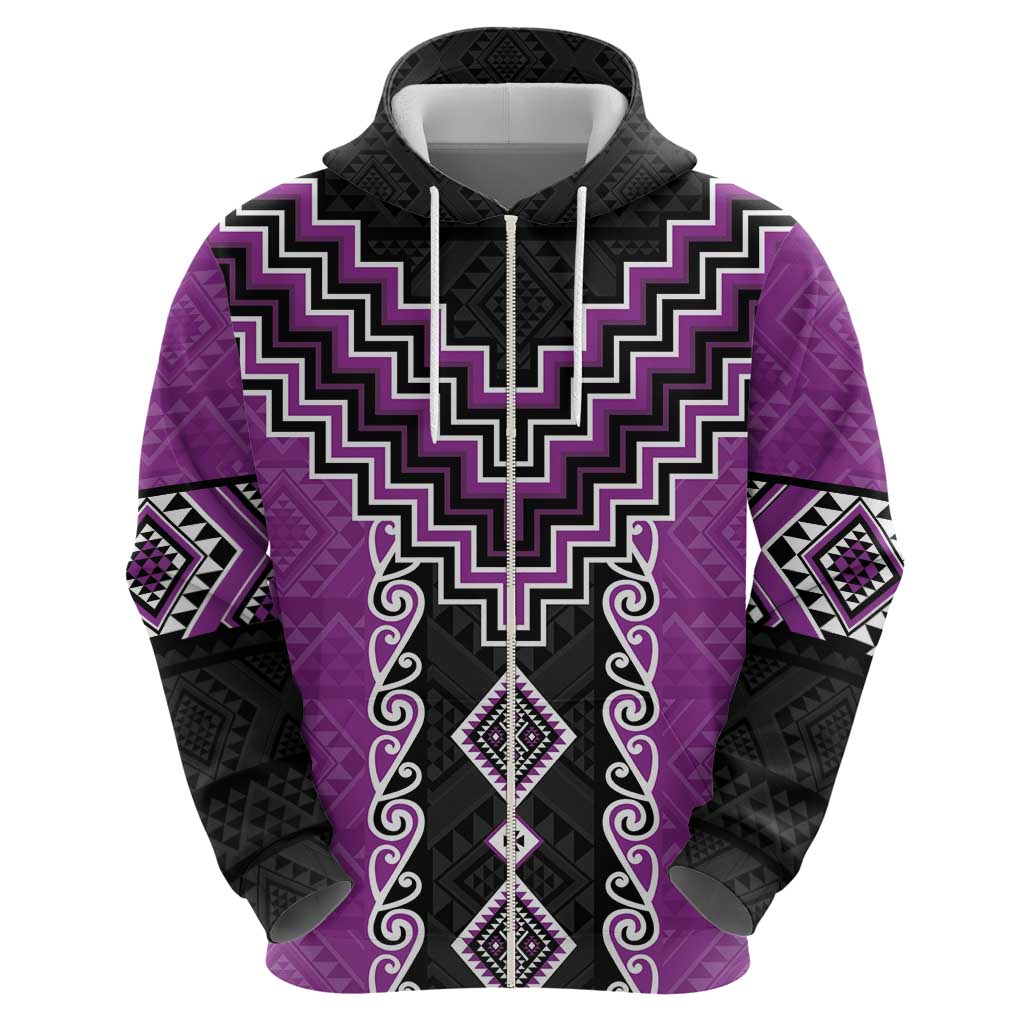 Purple Niho Taniwha Mix Poutama Hoodie Unique Taniko Aotearoa LT01 - Polynesian Pride