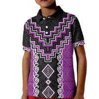 Purple Niho Taniwha Mix Poutama Kid Polo Shirt Unique Taniko Aotearoa LT01 Kid Purple - Polynesian Pride