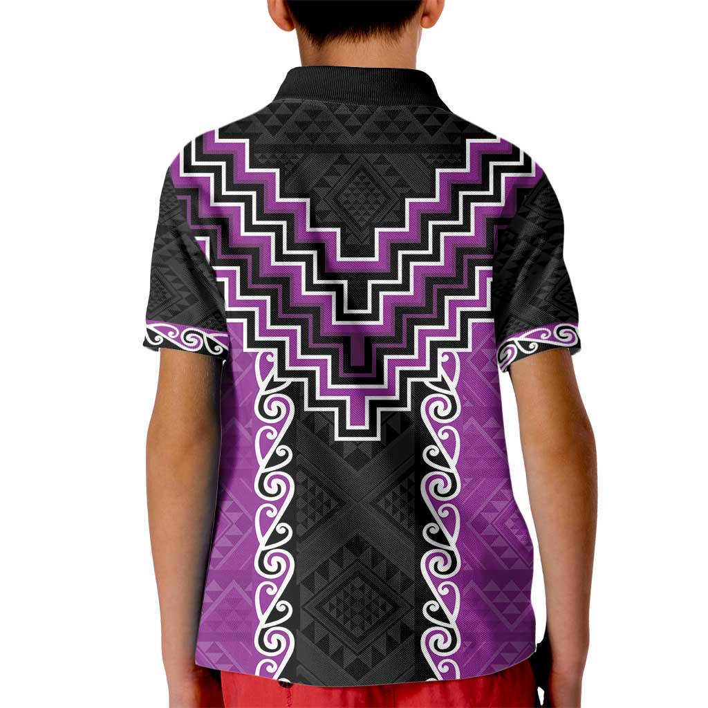 Purple Niho Taniwha Mix Poutama Kid Polo Shirt Unique Taniko Aotearoa LT01 - Polynesian Pride