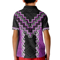 Purple Niho Taniwha Mix Poutama Kid Polo Shirt Unique Taniko Aotearoa LT01 - Polynesian Pride