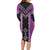 Purple Niho Taniwha Mix Poutama Long Sleeve Bodycon Dress Unique Taniko Aotearoa