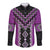 Purple Niho Taniwha Mix Poutama Long Sleeve Button Shirt Unique Taniko Aotearoa