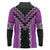 Purple Niho Taniwha Mix Poutama Long Sleeve Polo Shirt Unique Taniko Aotearoa