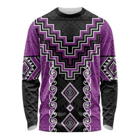 Purple Niho Taniwha Mix Poutama Long Sleeve Shirt Unique Taniko Aotearoa LT01 Unisex Purple - Polynesian Pride
