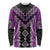 Purple Niho Taniwha Mix Poutama Long Sleeve Shirt Unique Taniko Aotearoa