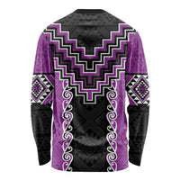 Purple Niho Taniwha Mix Poutama Long Sleeve Shirt Unique Taniko Aotearoa LT01 - Polynesian Pride