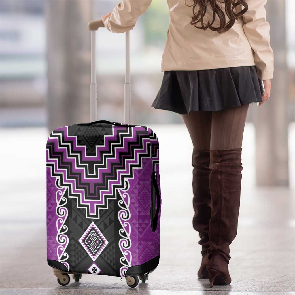 Purple Niho Taniwha Mix Poutama Luggage Cover Unique Taniko Aotearoa LT01 - Polynesian Pride