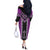 Purple Niho Taniwha Mix Poutama Off The Shoulder Long Sleeve Dress Unique Taniko Aotearoa