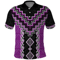 Purple Niho Taniwha Mix Poutama Polo Shirt Unique Taniko Aotearoa LT01 Purple - Polynesian Pride