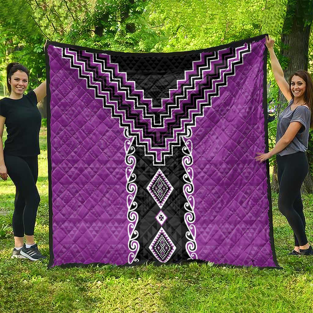 Purple Niho Taniwha Mix Poutama Quilt Unique Taniko Aotearoa LT01 - Polynesian Pride