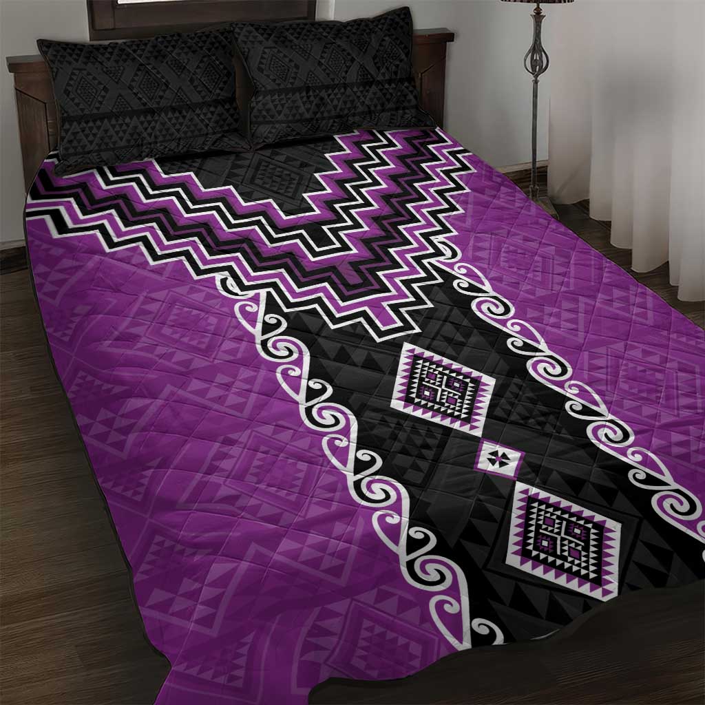 Purple Niho Taniwha Mix Poutama Quilt Bed Set Unique Taniko Aotearoa LT01 Purple - Polynesian Pride