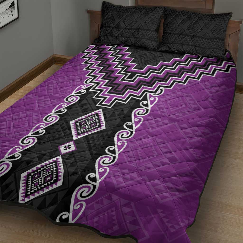 Purple Niho Taniwha Mix Poutama Quilt Bed Set Unique Taniko Aotearoa LT01 - Polynesian Pride