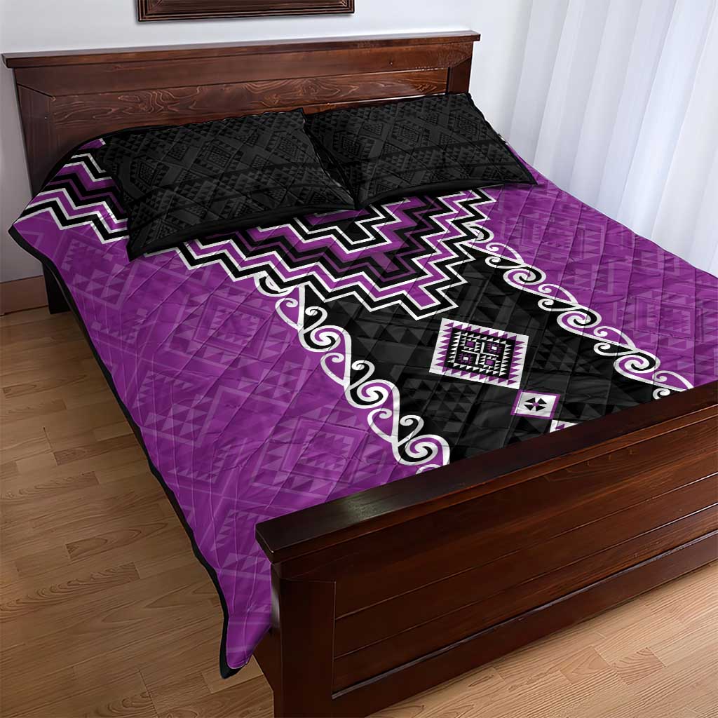 Purple Niho Taniwha Mix Poutama Quilt Bed Set Unique Taniko Aotearoa LT01 - Polynesian Pride