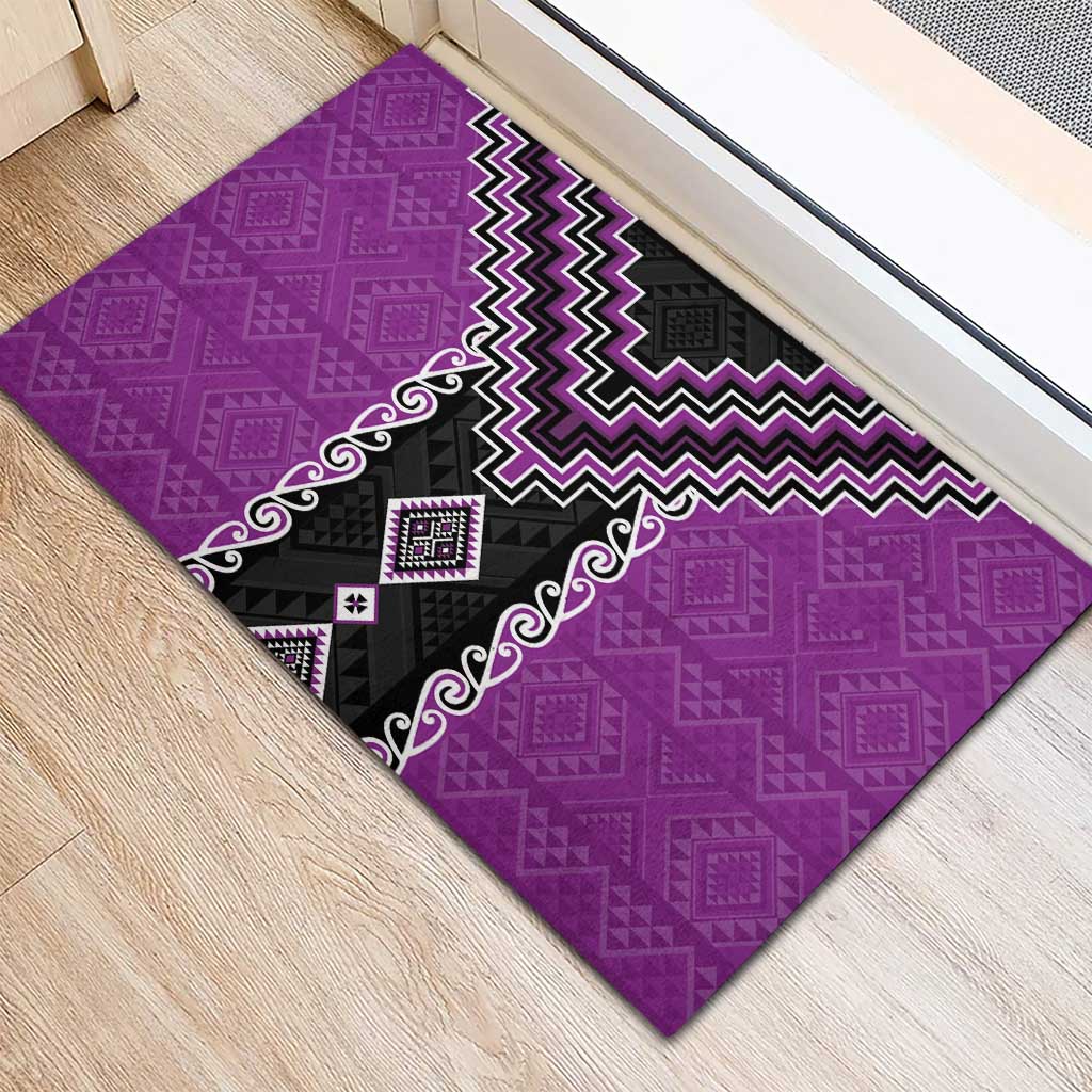 Purple Niho Taniwha Mix Poutama Rubber Doormat Unique Taniko Aotearoa LT01 - Polynesian Pride