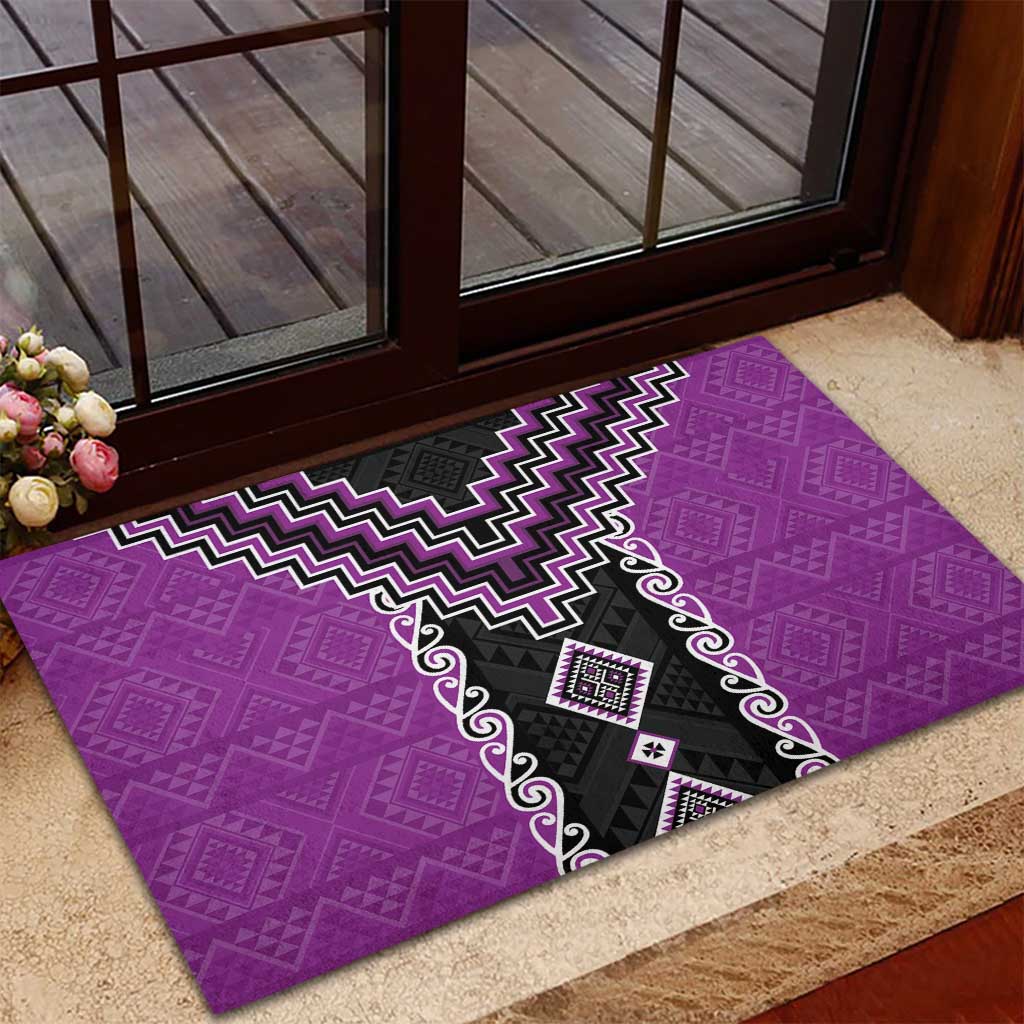 Purple Niho Taniwha Mix Poutama Rubber Doormat Unique Taniko Aotearoa LT01 - Polynesian Pride