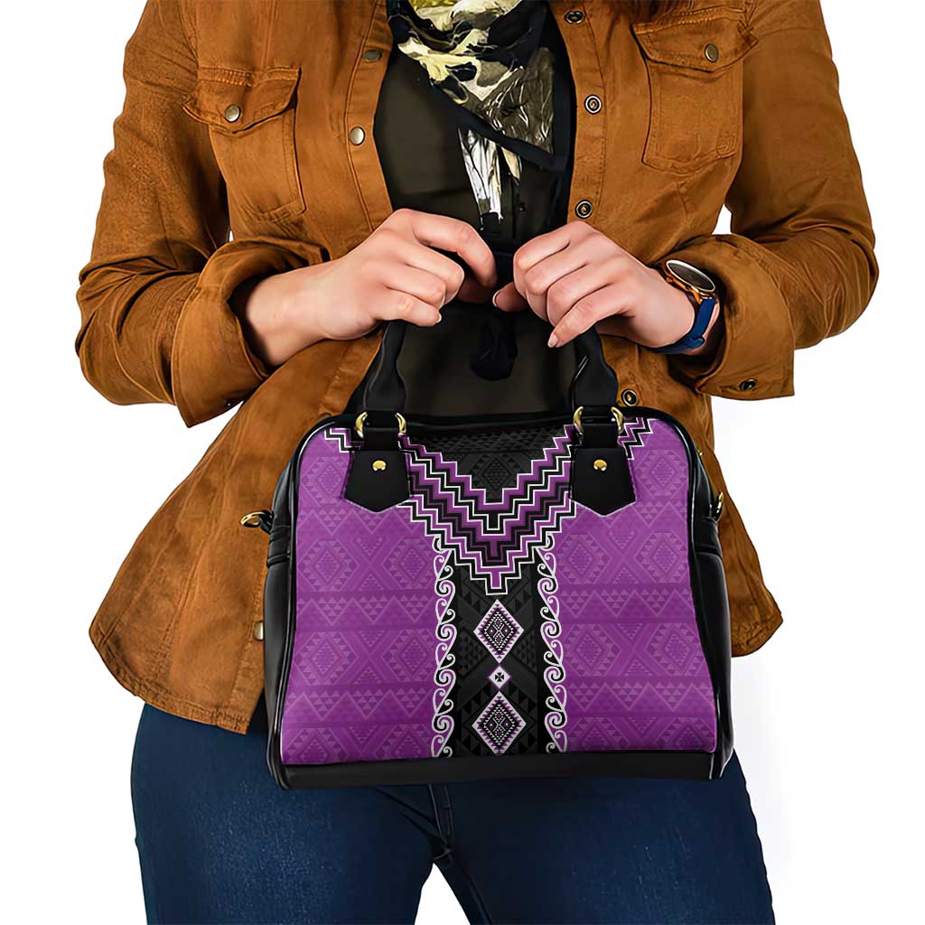 Purple Niho Taniwha Mix Poutama Shoulder Handbag Unique Taniko Aotearoa LT01 - Polynesian Pride