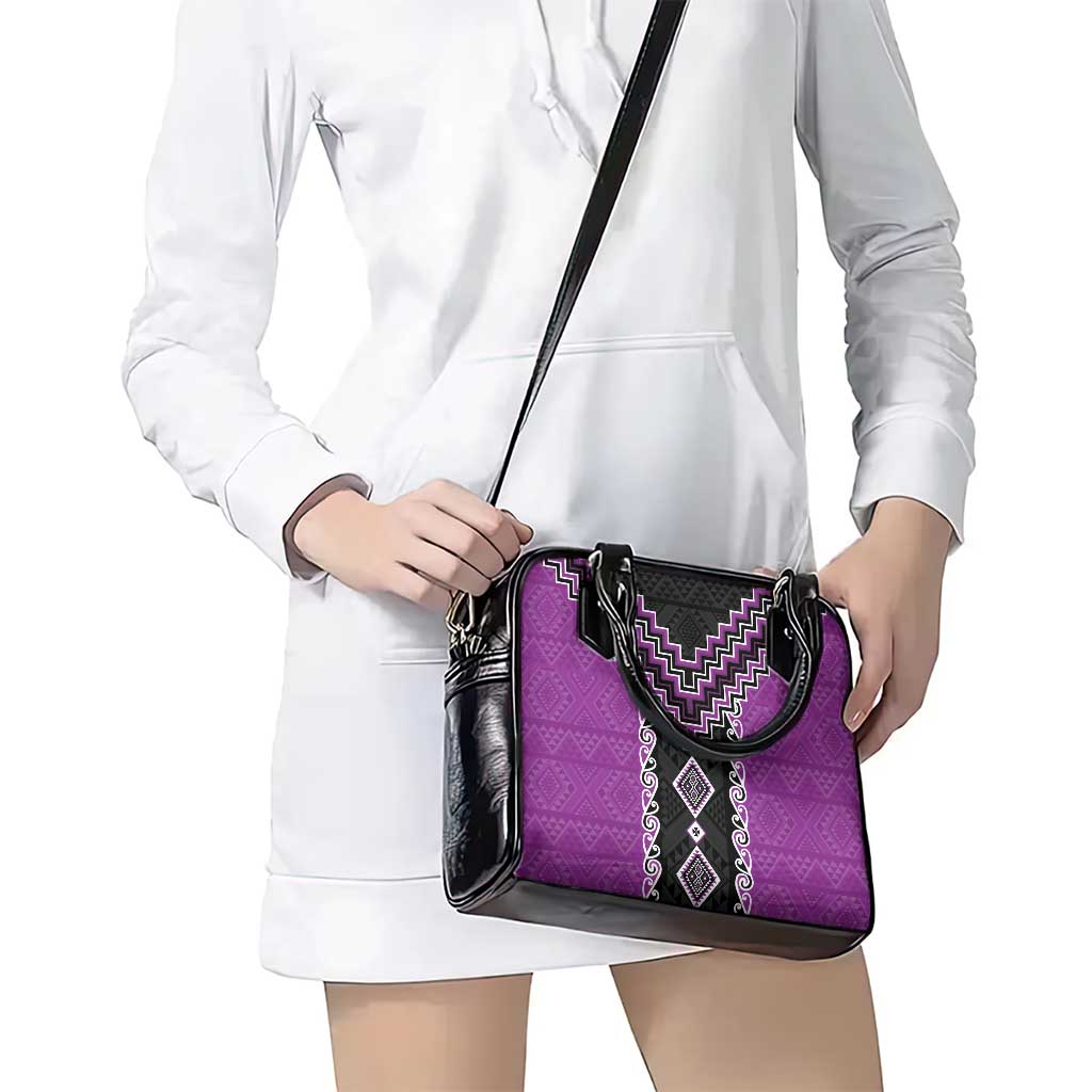 Purple Niho Taniwha Mix Poutama Shoulder Handbag Unique Taniko Aotearoa LT01 - Polynesian Pride