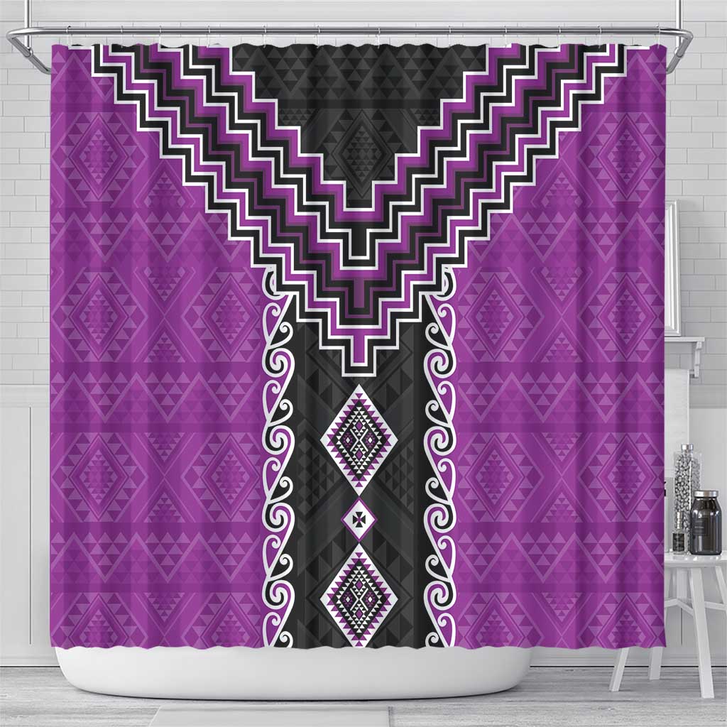 Purple Niho Taniwha Mix Poutama Shower Curtain Unique Taniko Aotearoa LT01 - Polynesian Pride