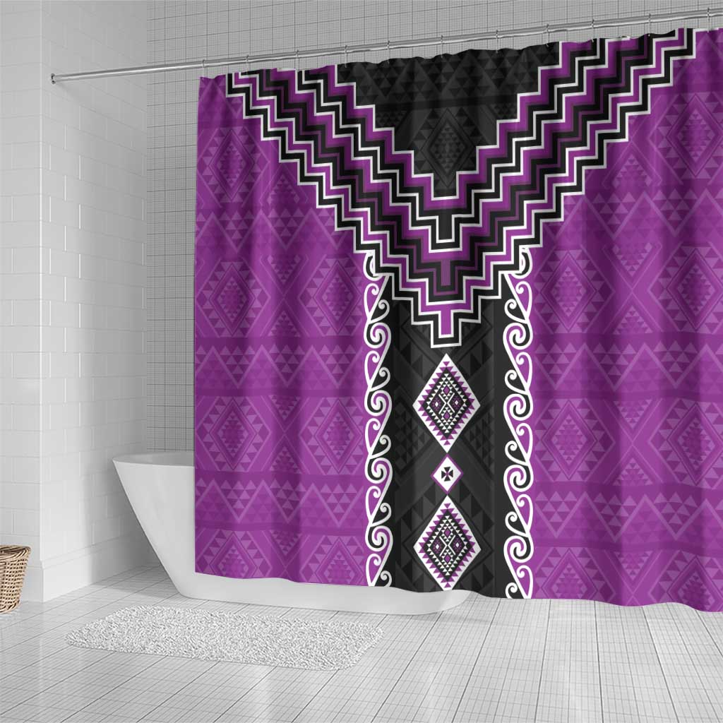Purple Niho Taniwha Mix Poutama Shower Curtain Unique Taniko Aotearoa LT01 - Polynesian Pride