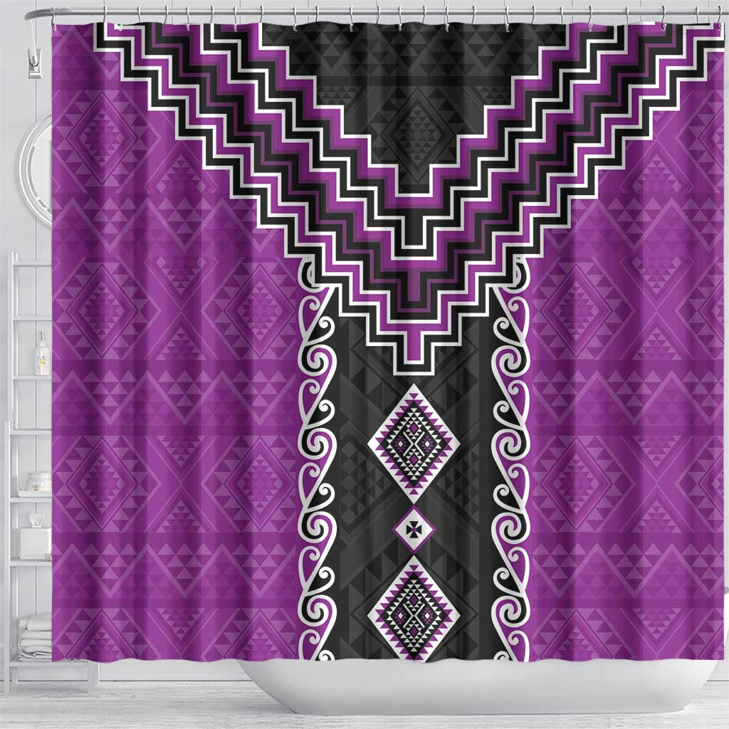 Purple Niho Taniwha Mix Poutama Shower Curtain Unique Taniko Aotearoa LT01 - Polynesian Pride