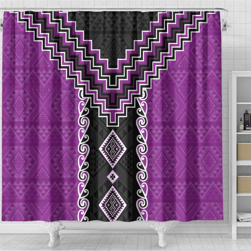 Purple Niho Taniwha Mix Poutama Shower Curtain Unique Taniko Aotearoa LT01 - Polynesian Pride