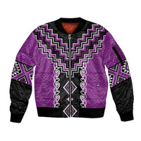 Purple Niho Taniwha Mix Poutama Sleeve Zip Bomber Jacket Unique Taniko Aotearoa LT01 Unisex Purple - Polynesian Pride
