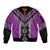 Purple Niho Taniwha Mix Poutama Sleeve Zip Bomber Jacket Unique Taniko Aotearoa