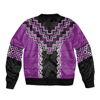 Purple Niho Taniwha Mix Poutama Sleeve Zip Bomber Jacket Unique Taniko Aotearoa LT01 - Polynesian Pride
